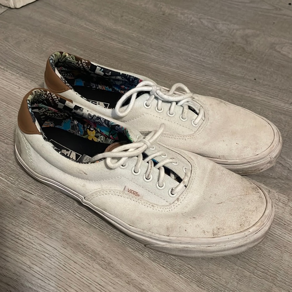 Men’s size 13 white Vans with floral print